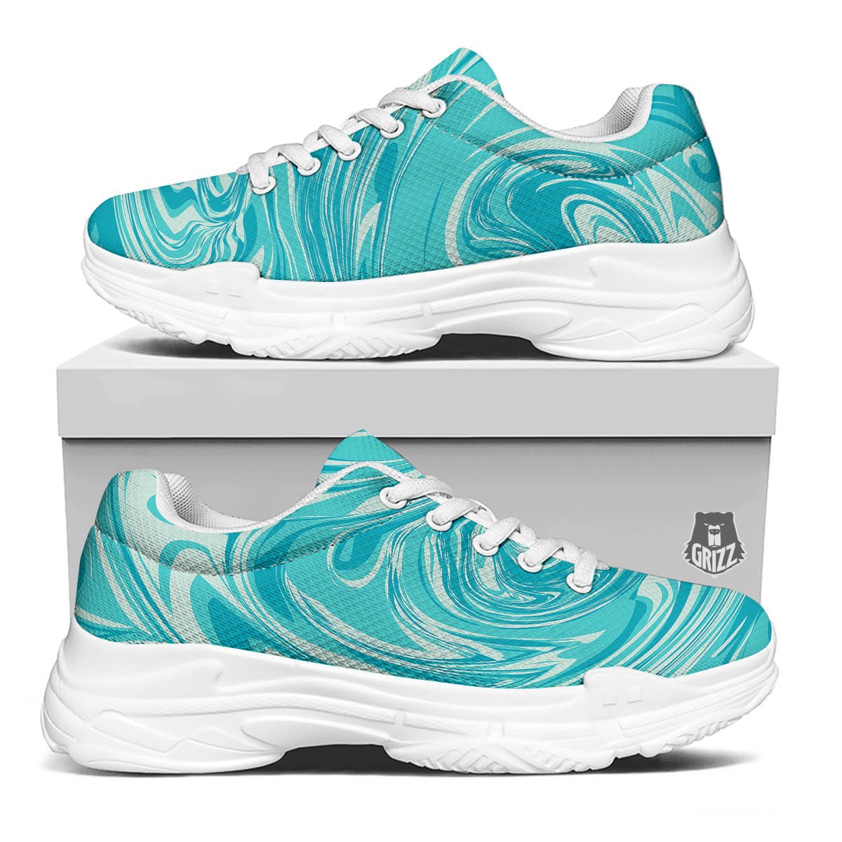 Wave Psychedelic Print Pattern White Chunky Shoes-grizzshop