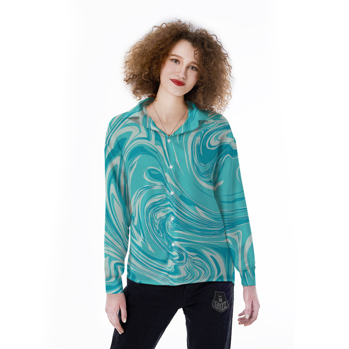 Wave Psychedelic Print Pattern Women's Long Sleeve Shirts-grizzshop