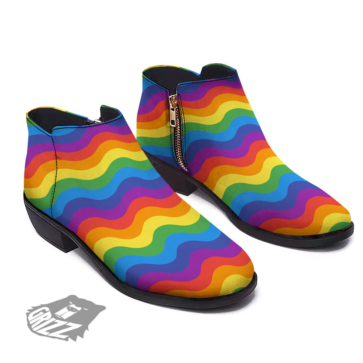Wave Rainbow Print Pattern Ankle Boots-grizzshop