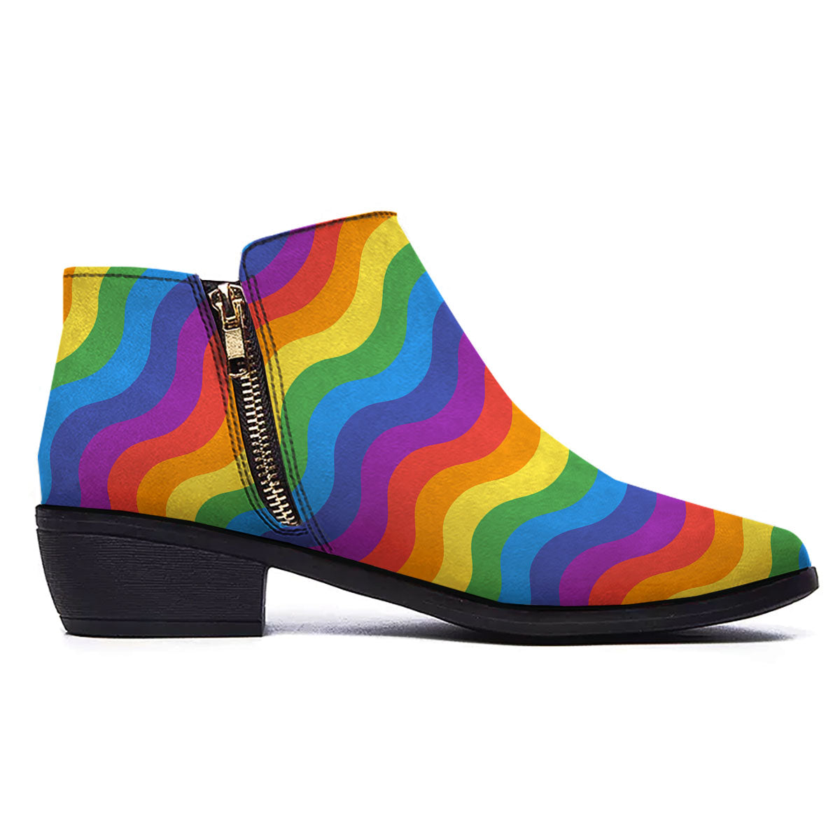 Wave Rainbow Print Pattern Ankle Boots-grizzshop