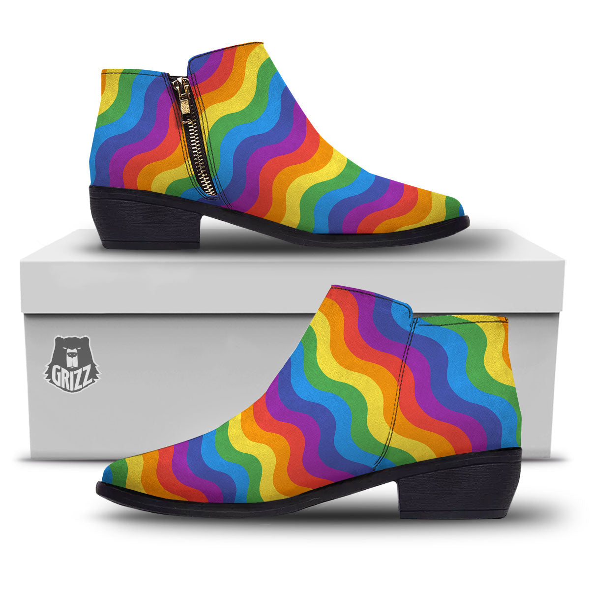 Wave Rainbow Print Pattern Ankle Boots-grizzshop