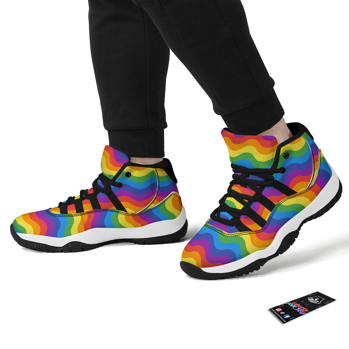 Wave Rainbow Print Pattern Black Bball Shoes-grizzshop