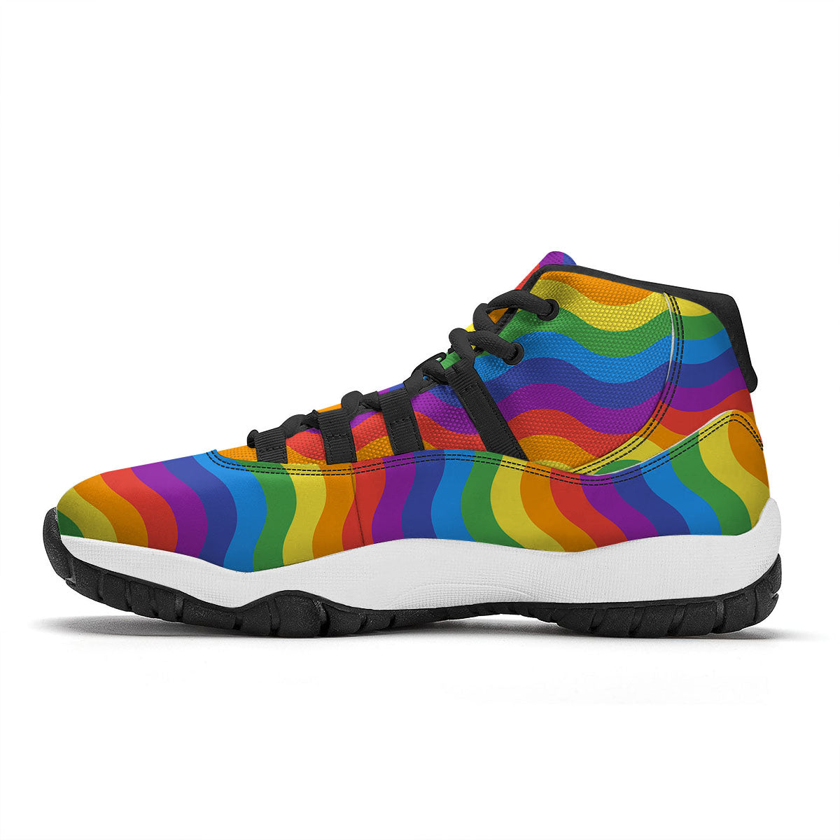 Wave Rainbow Print Pattern Black Bball Shoes-grizzshop