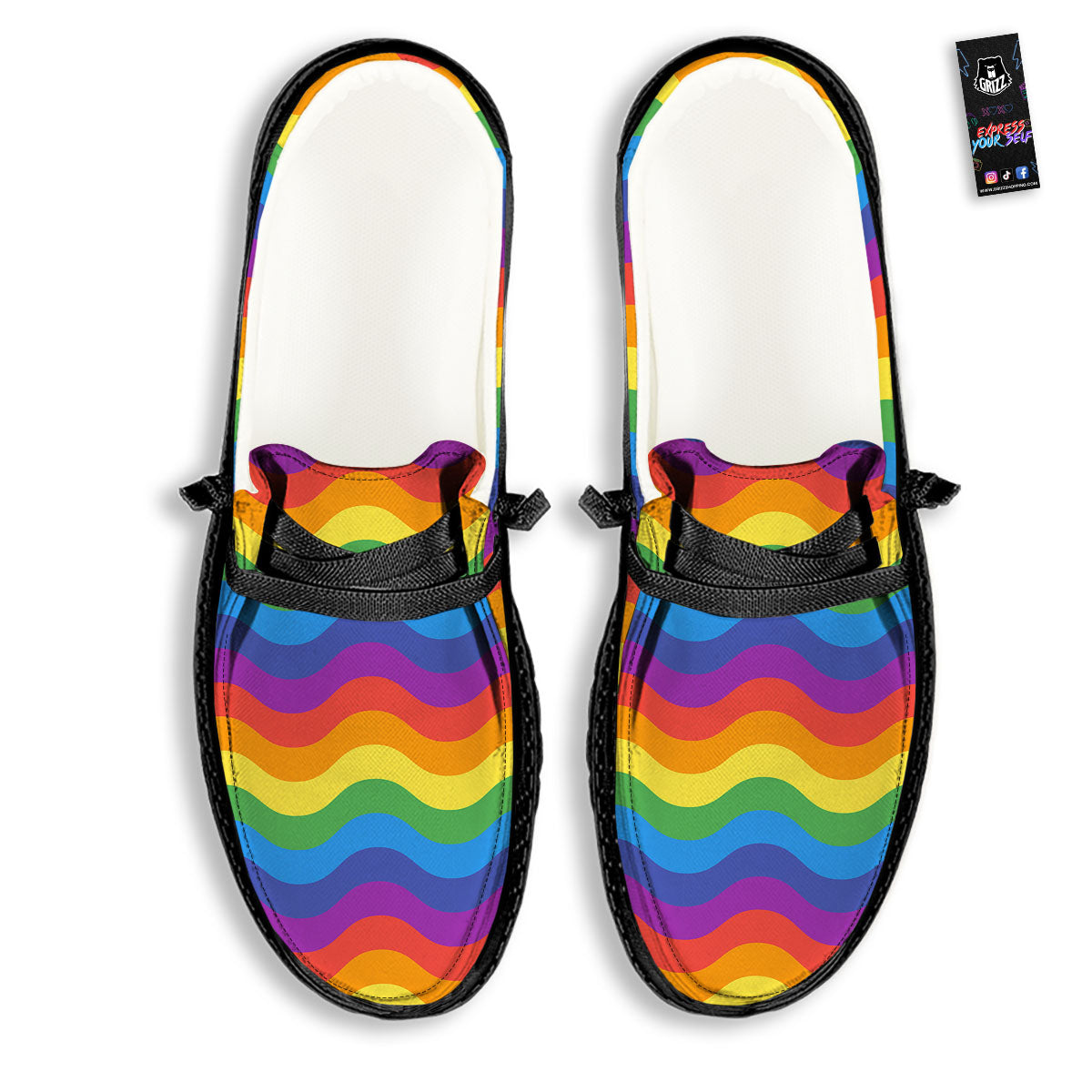 Wave Rainbow Print Pattern Black Loafers-grizzshop