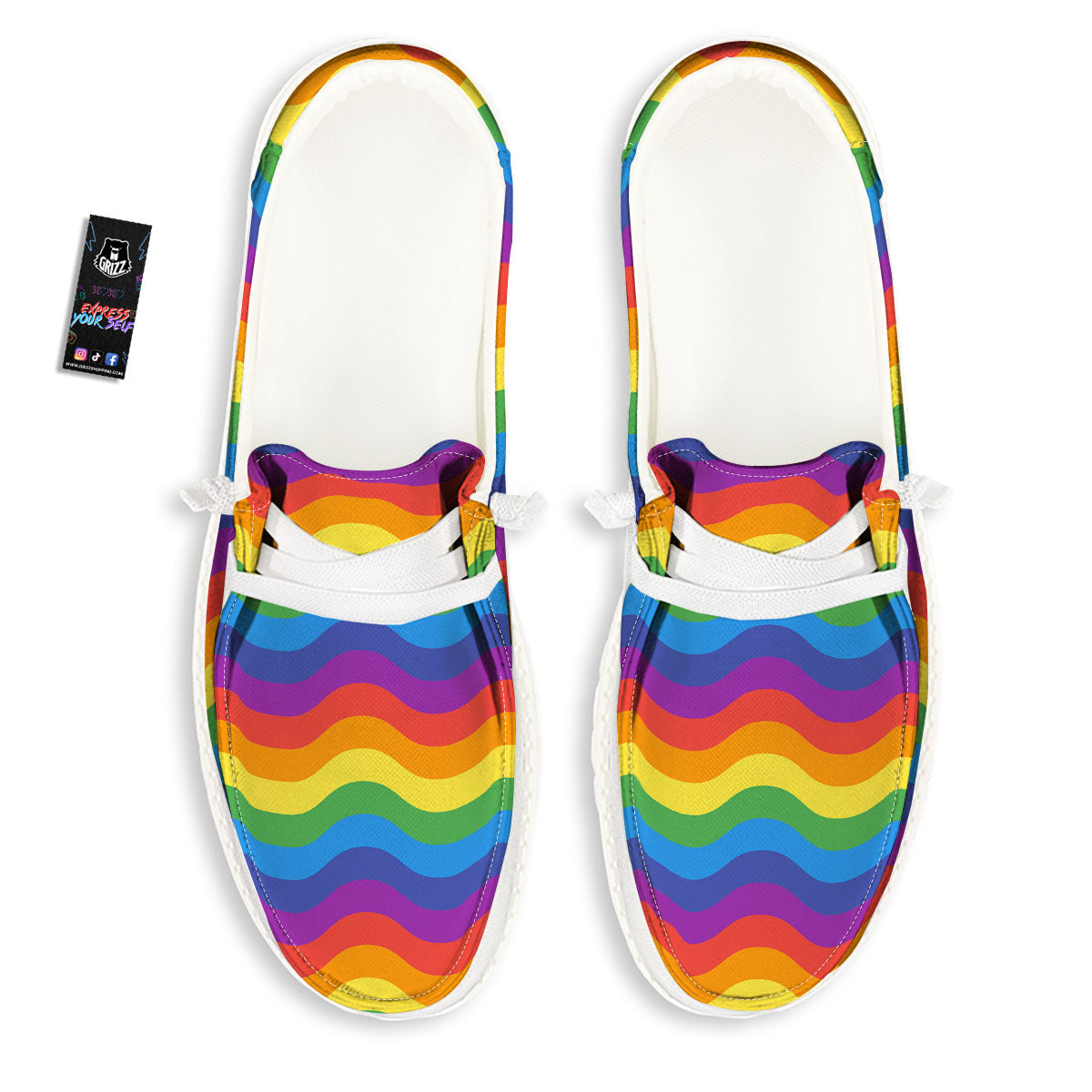 Wave Rainbow Print Pattern Black Loafers-grizzshop