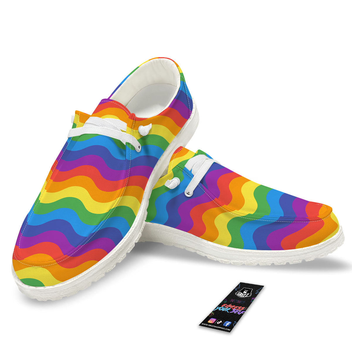 Wave Rainbow Print Pattern Black Loafers-grizzshop
