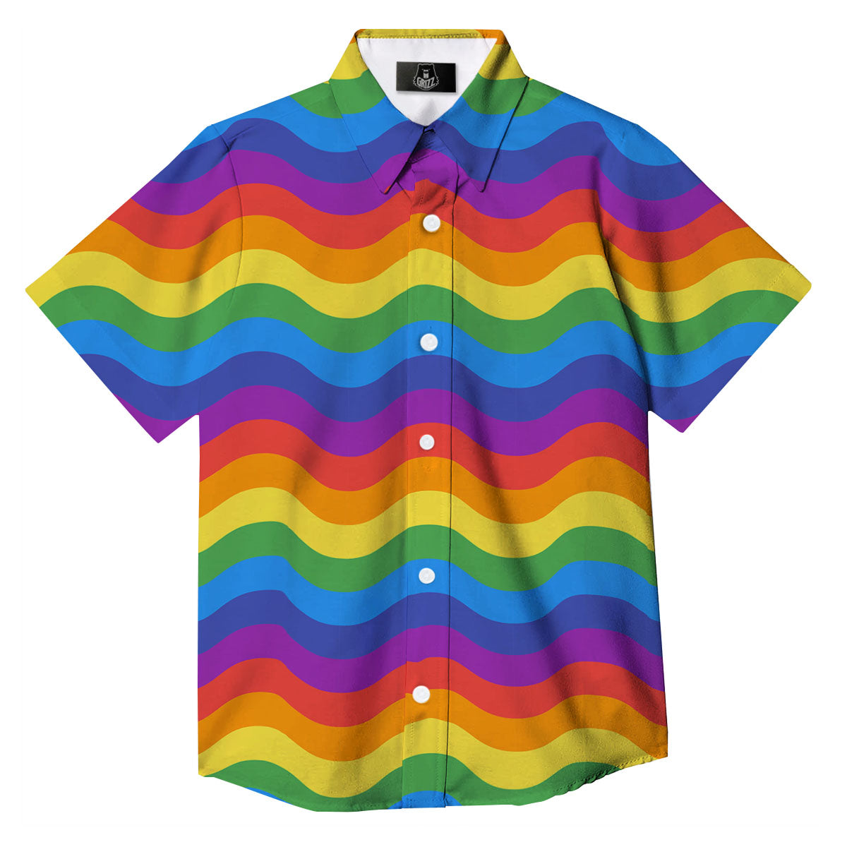 Wave Rainbow Print Pattern Button Up Shirt-grizzshop