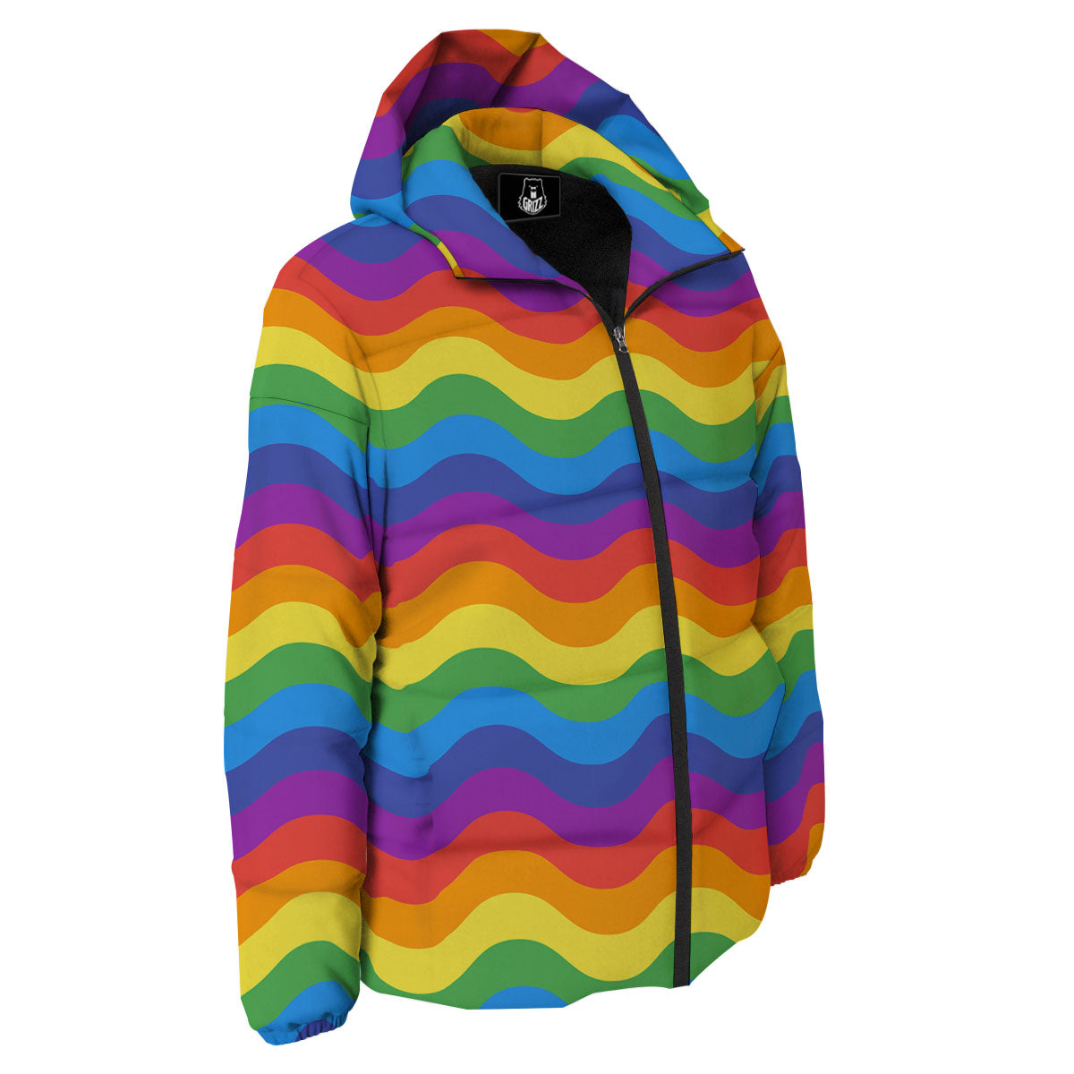 Wave Rainbow Print Pattern Down Jacket-grizzshop