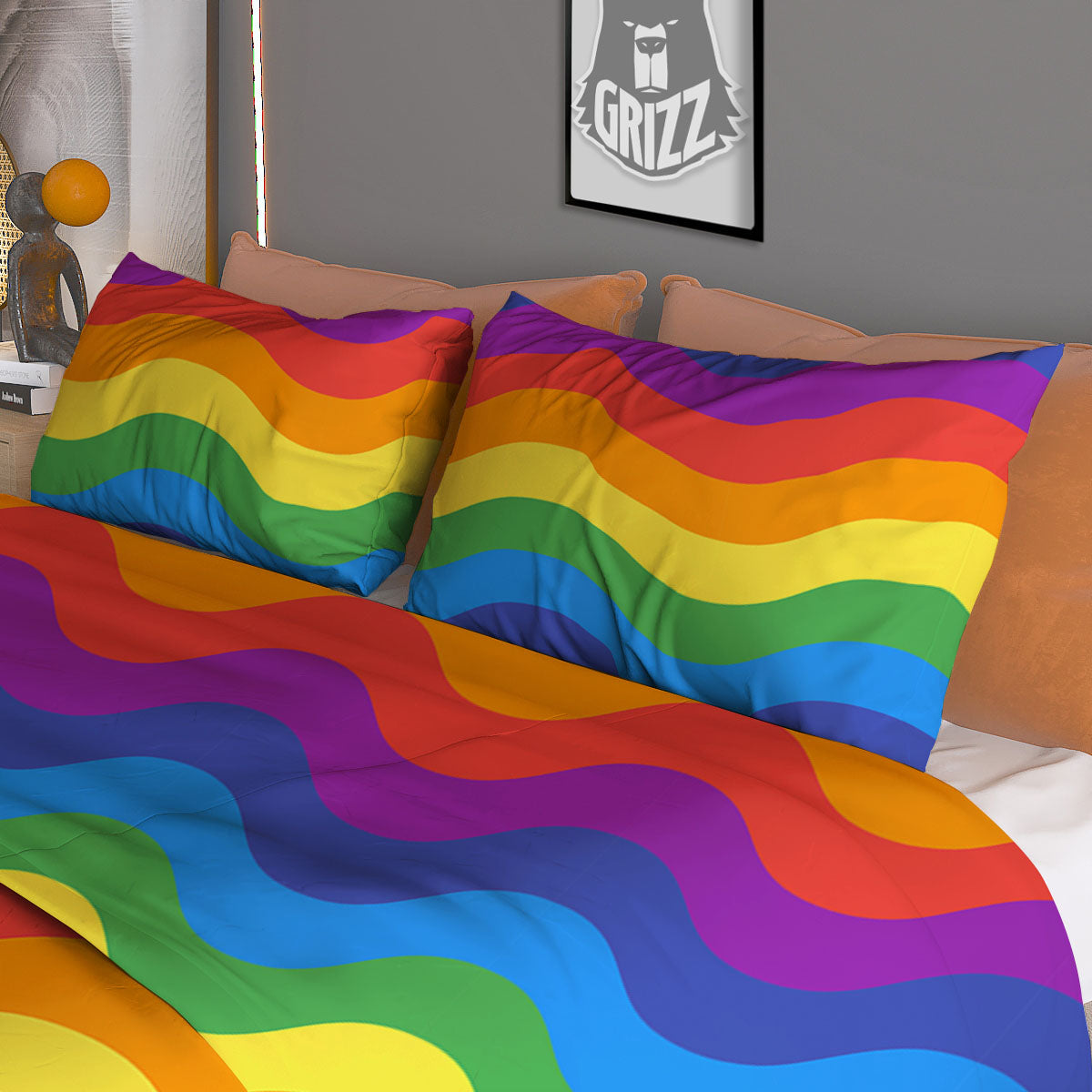 Wave Rainbow Print Pattern Duvet Cover Bedding Set