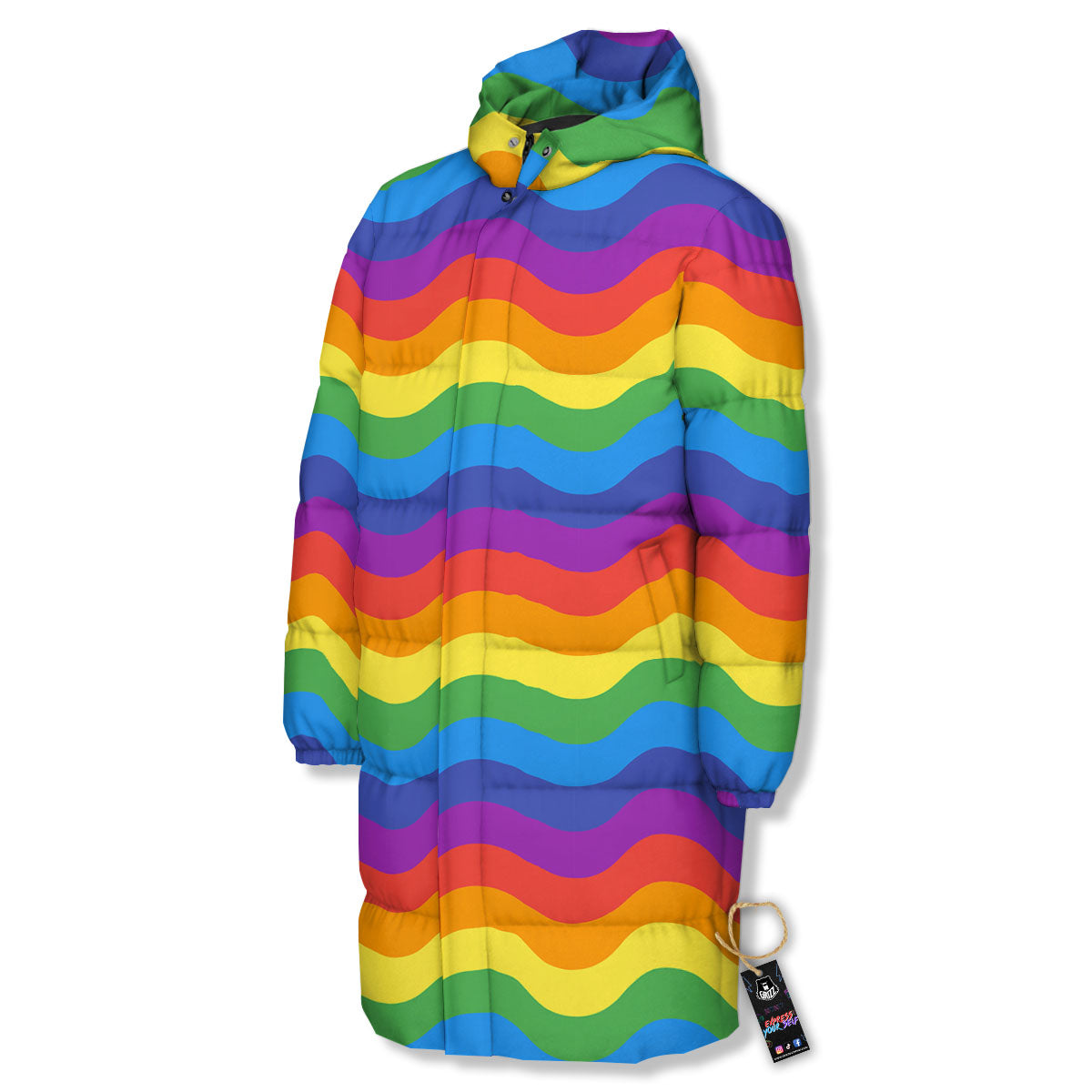 Wave Rainbow Print Pattern Long Down Jacket-grizzshop