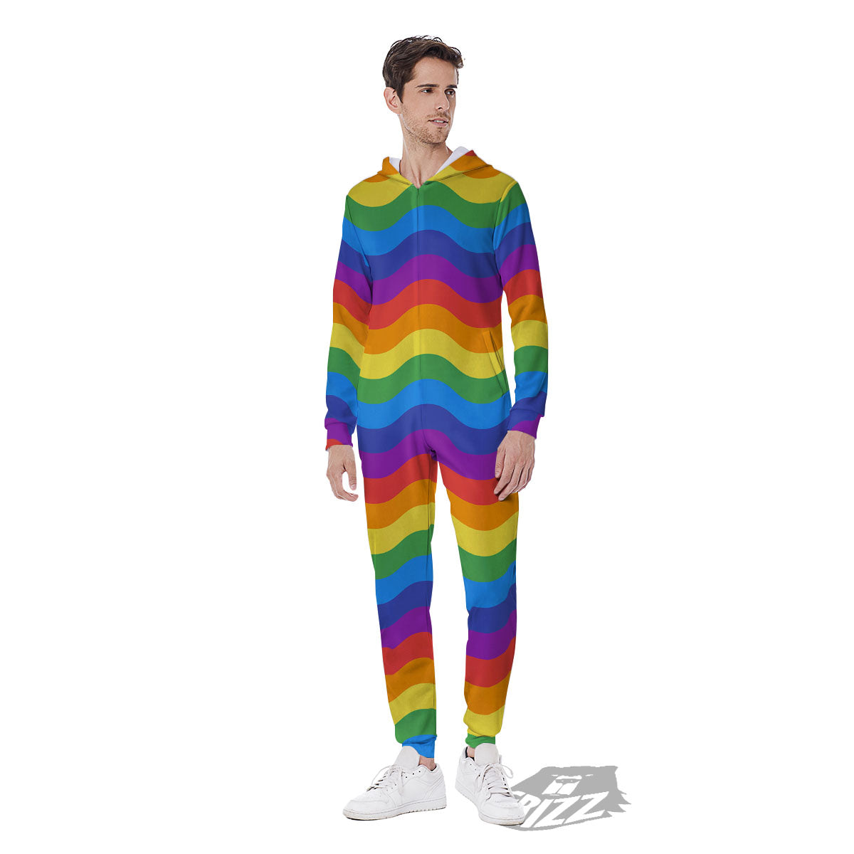 Wave Rainbow Print Pattern Men's Jumpsuit-grizzshop