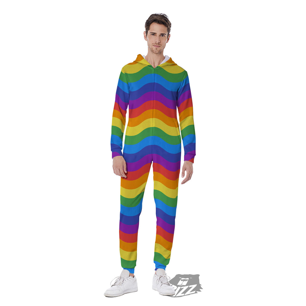 Wave Rainbow Print Pattern Men's Jumpsuit-grizzshop