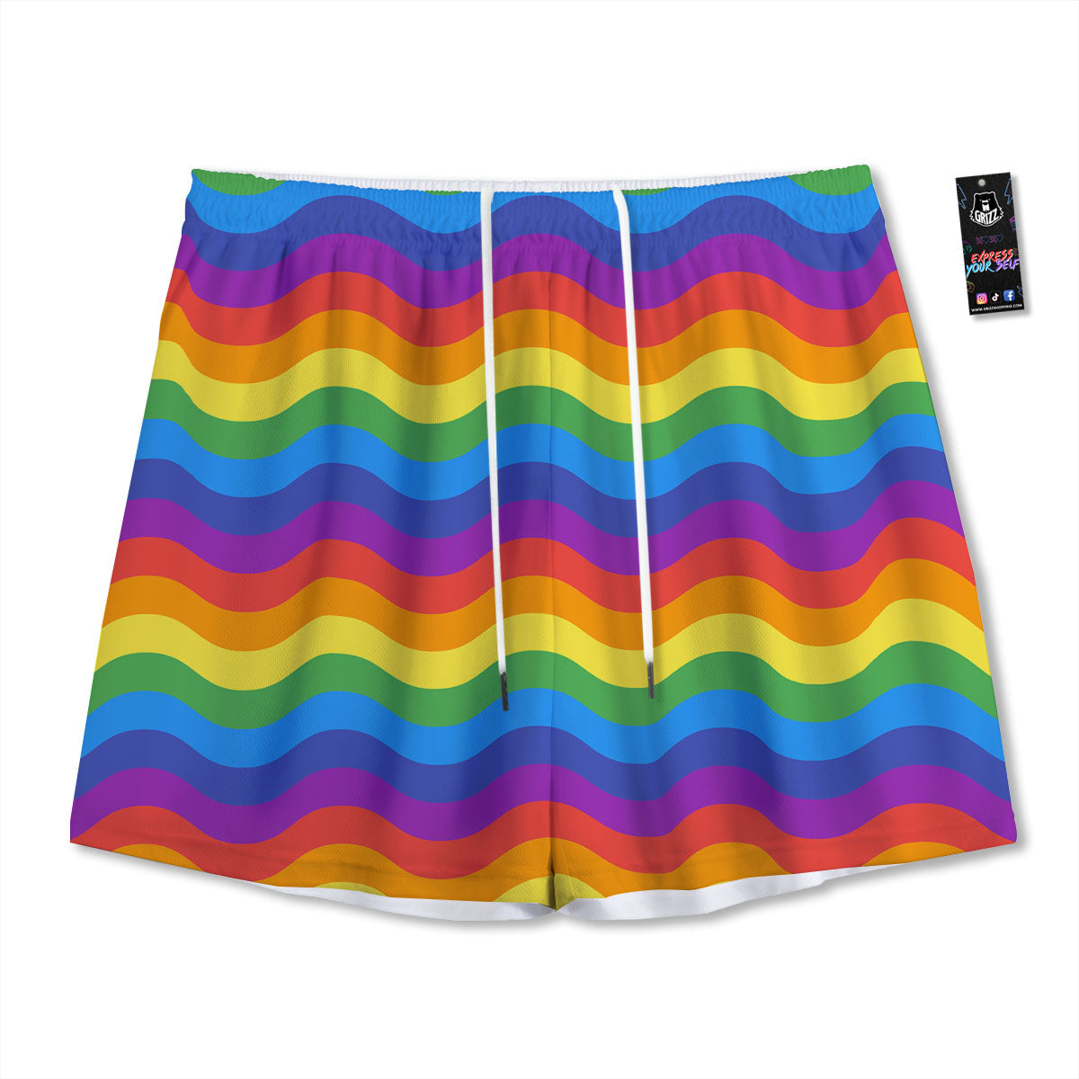 Wave Rainbow Print Pattern Mesh Shorts
