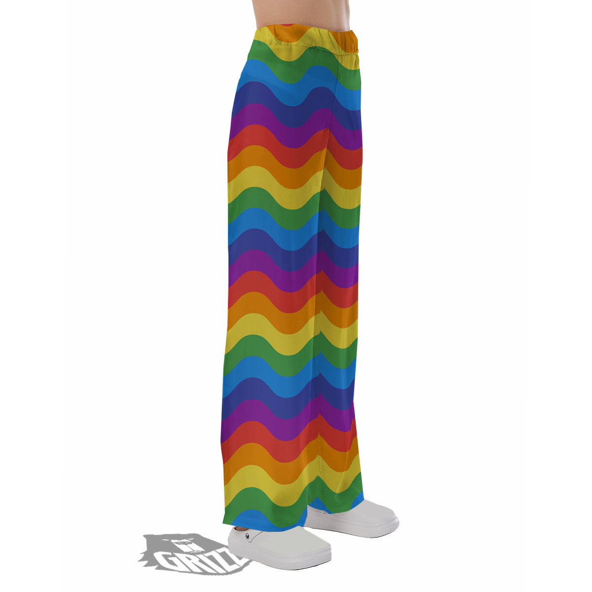 Wave Rainbow Print Pattern Pajama Pants-grizzshop