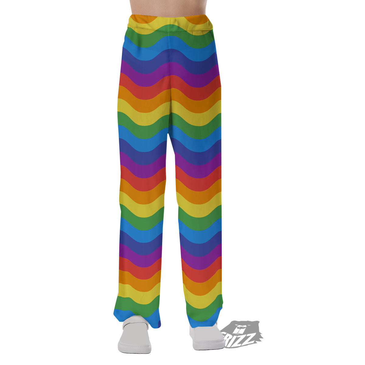 Wave Rainbow Print Pattern Pajama Pants-grizzshop