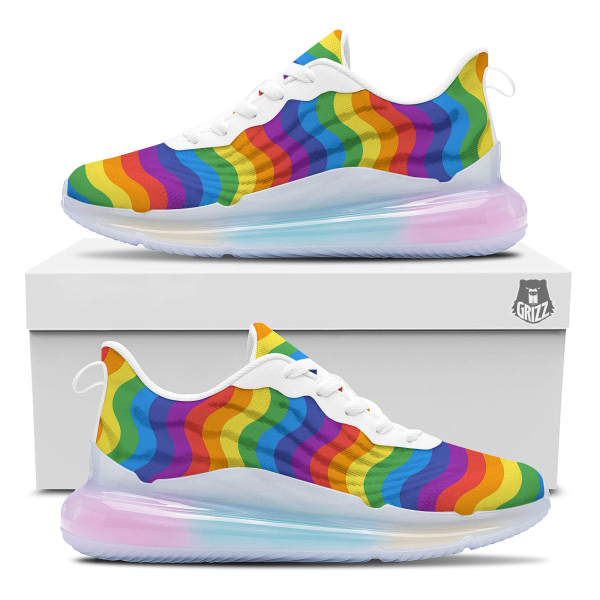 Wave Rainbow Print Pattern Running Sneakers-grizzshop