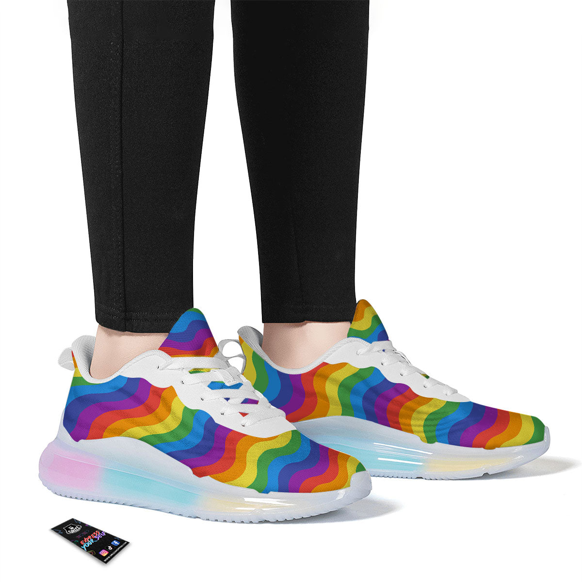 Wave Rainbow Print Pattern Running Sneakers-grizzshop