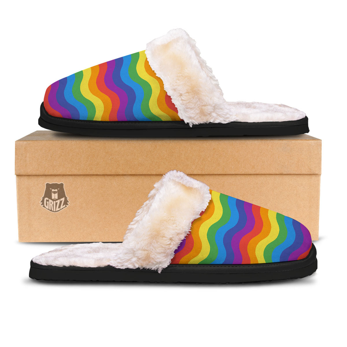 Wave Rainbow Print Pattern Slippers-grizzshop