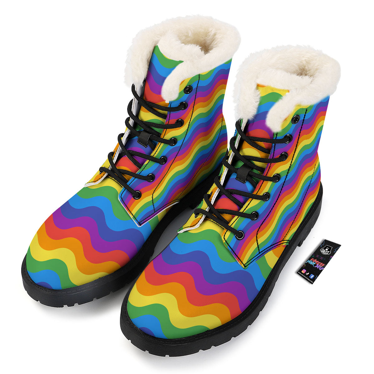 Wave Rainbow Print Pattern Winter Boots-grizzshop