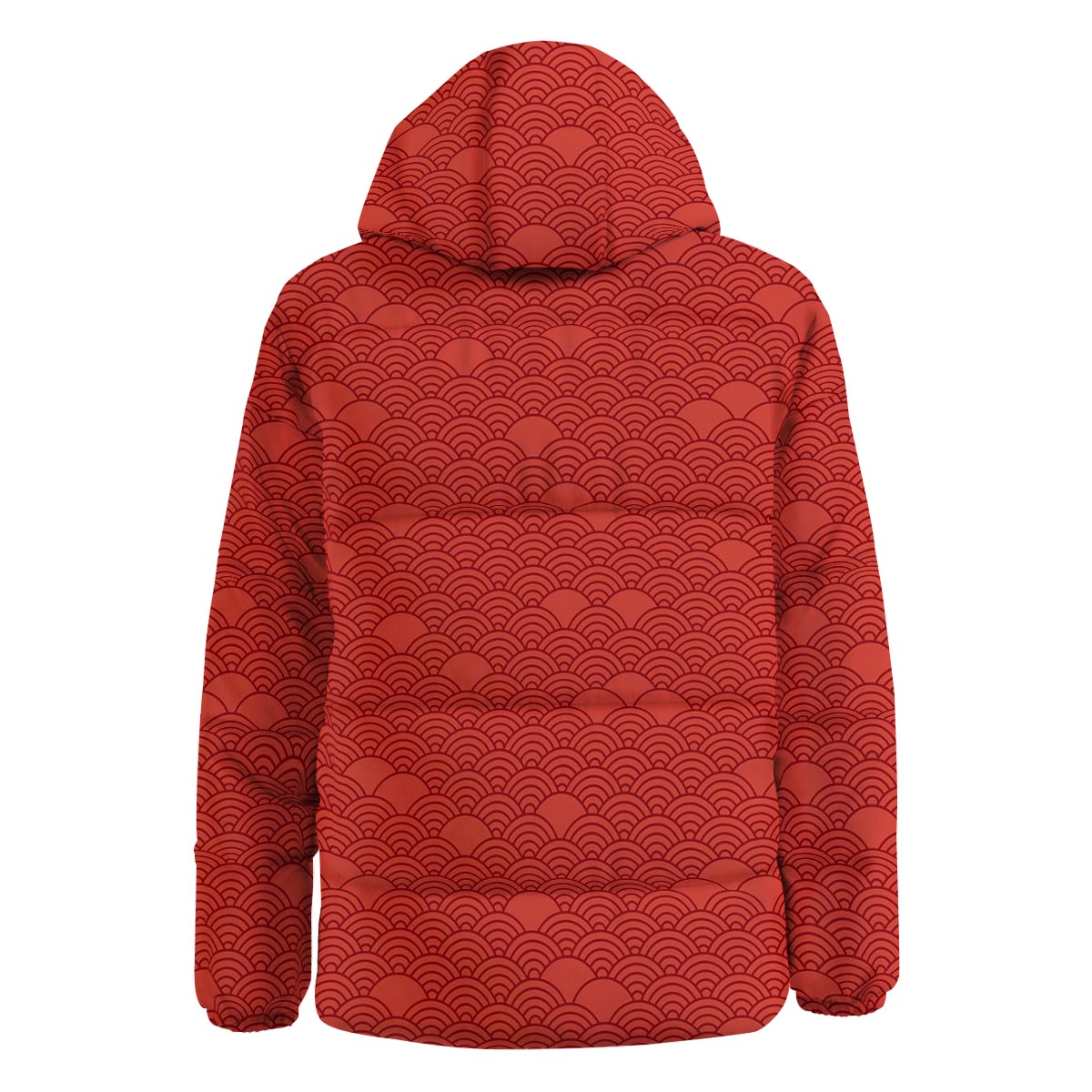 Wave Red Japanese Print Pattern Down Jacket-grizzshop