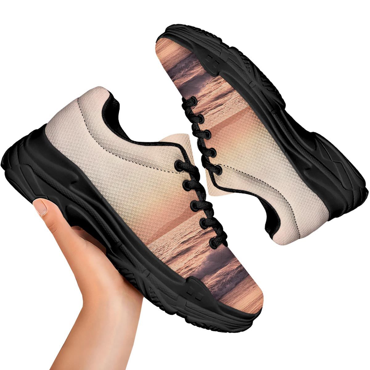 Wave Sunrise Print Black Chunky Shoes-grizzshop