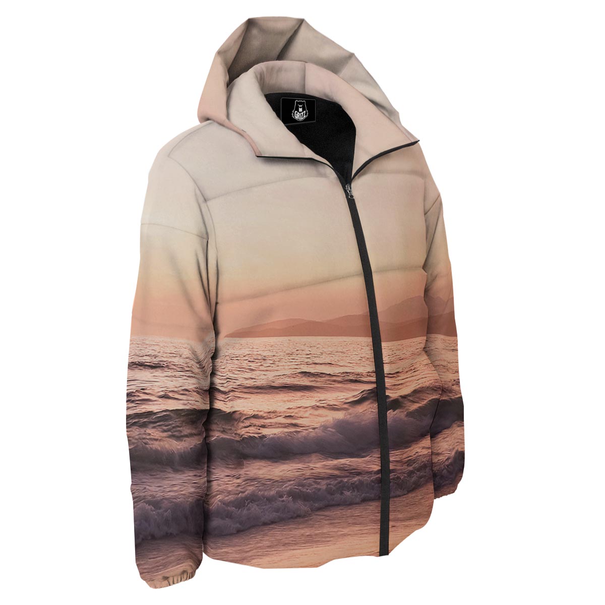 Wave Sunrise Print Down Jacket-grizzshop