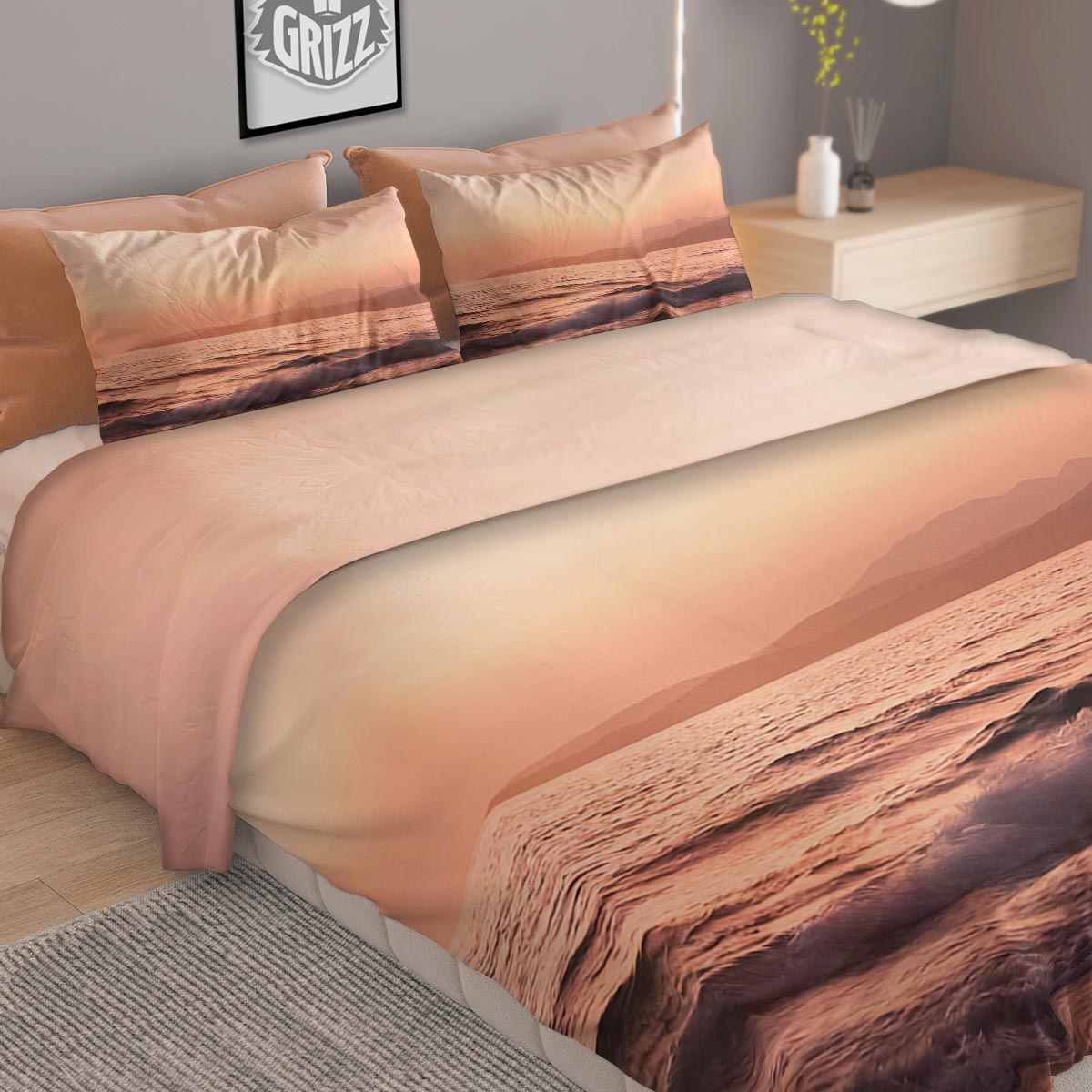 Wave Sunrise Print Duvet Cover Bedding Set