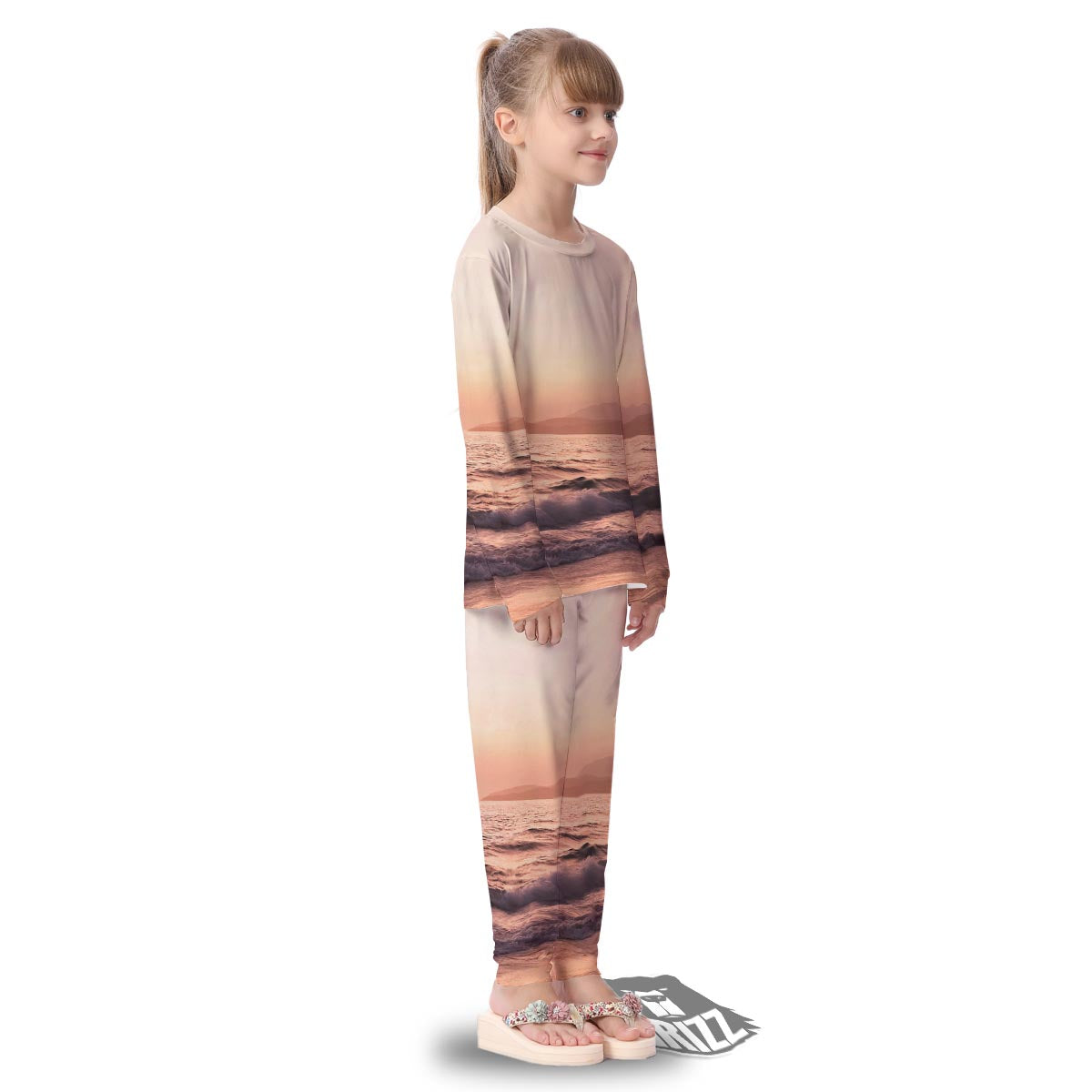 Wave Sunrise Print Kid's Pajamas-grizzshop