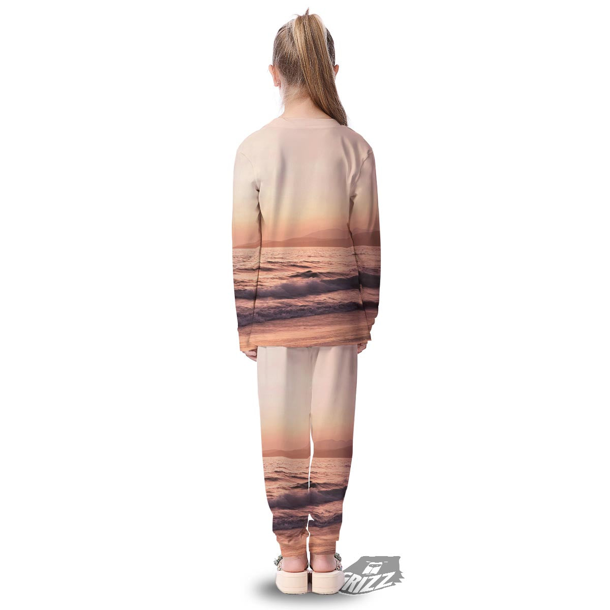 Wave Sunrise Print Kid's Pajamas-grizzshop