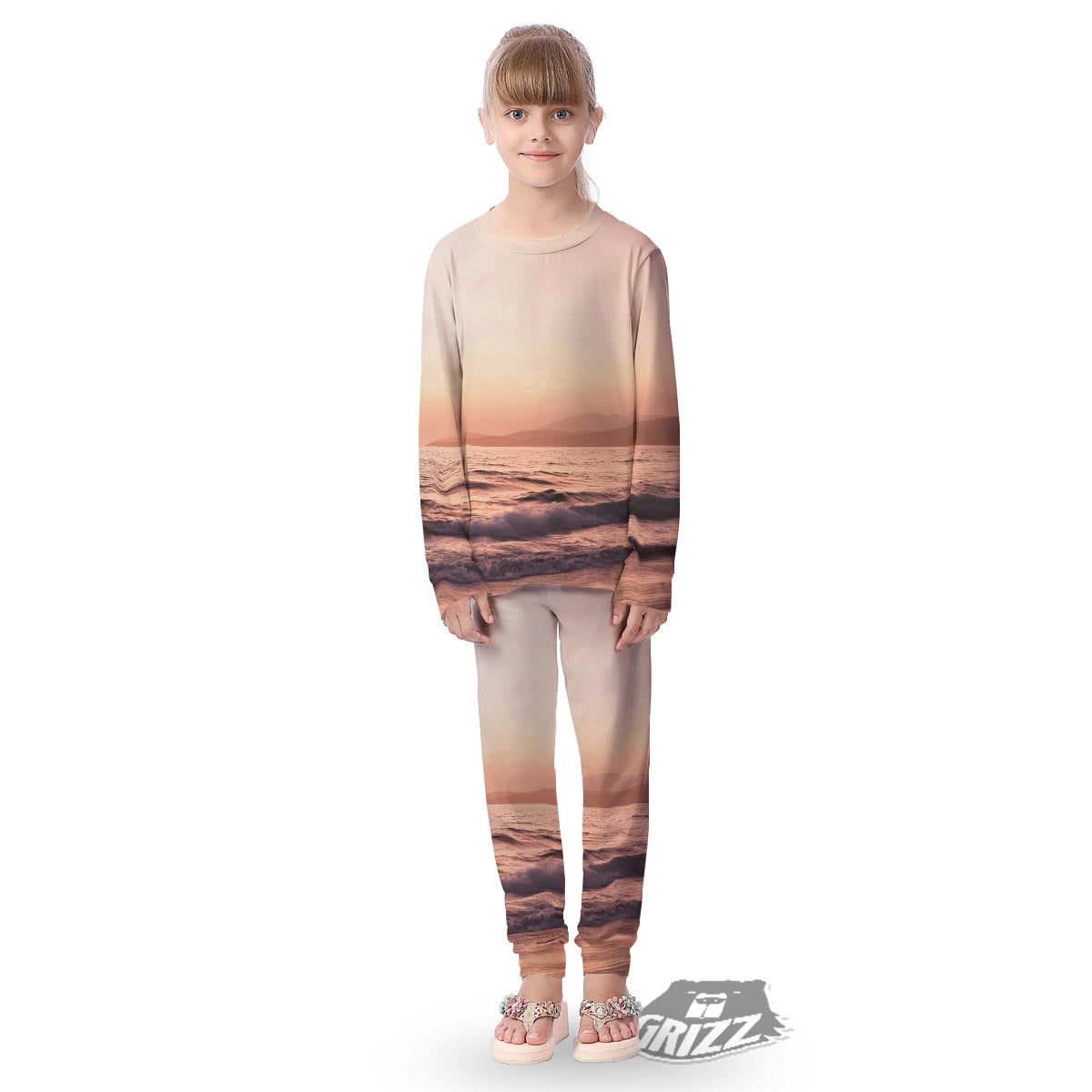 Wave Sunrise Print Kid's Pajamas-grizzshop