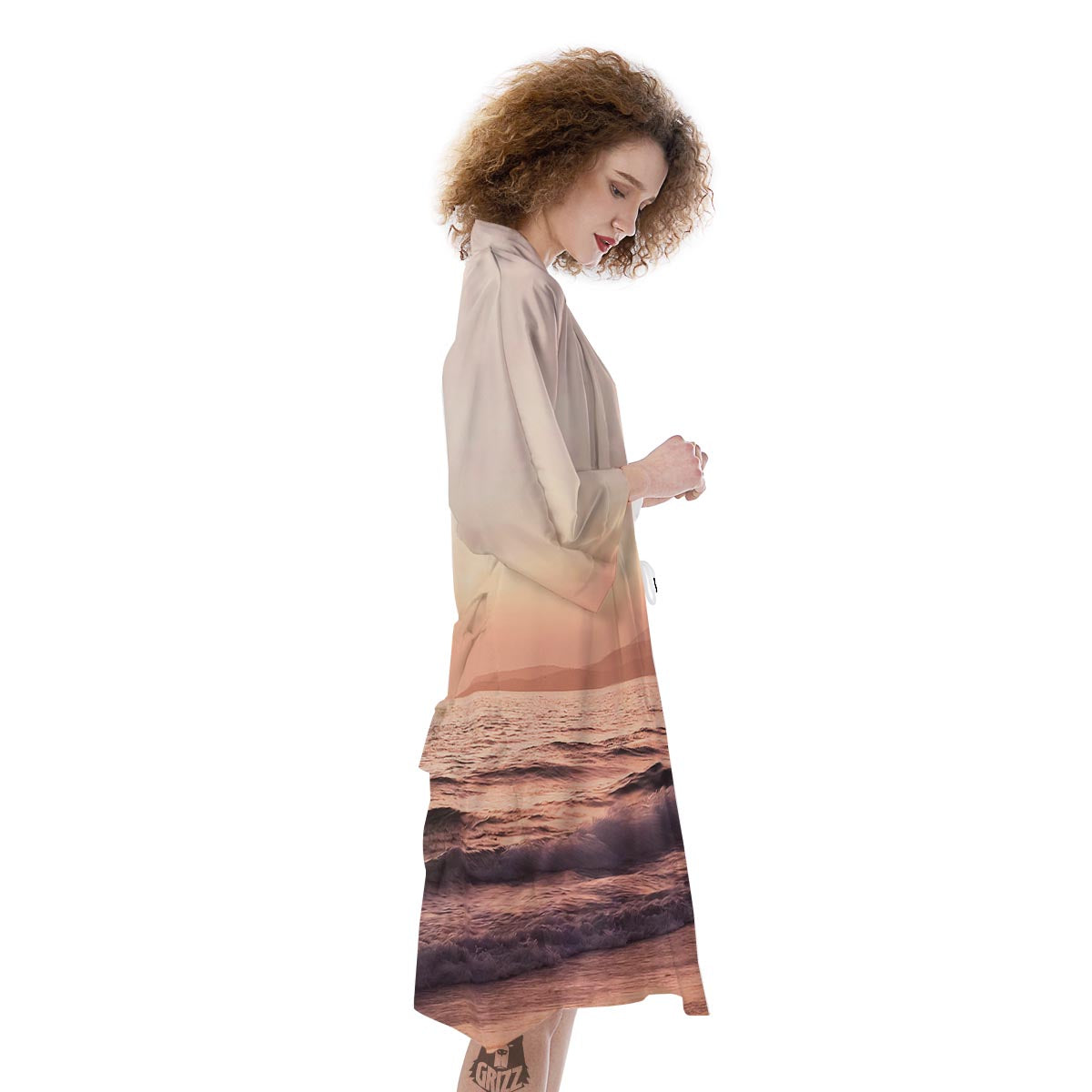 Wave Sunrise Print Kimono-grizzshop