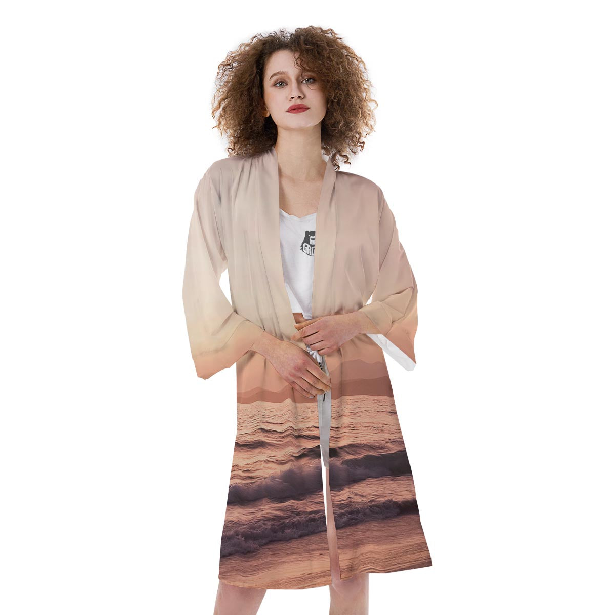 Wave Sunrise Print Kimono-grizzshop