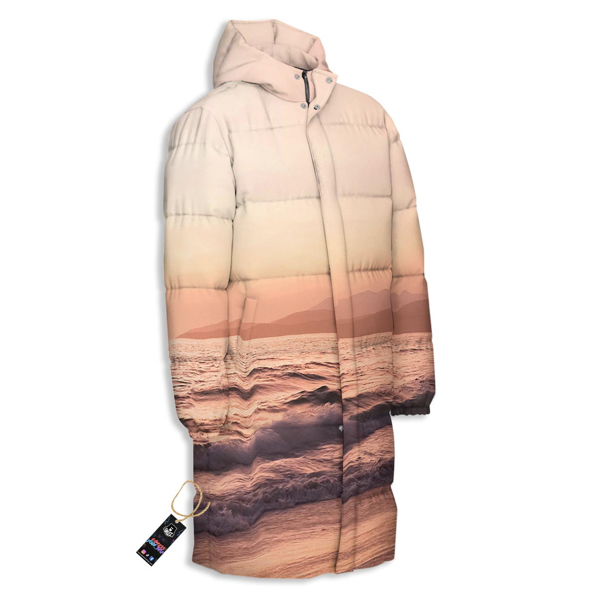 Wave Sunrise Print Long Down Jacket-grizzshop
