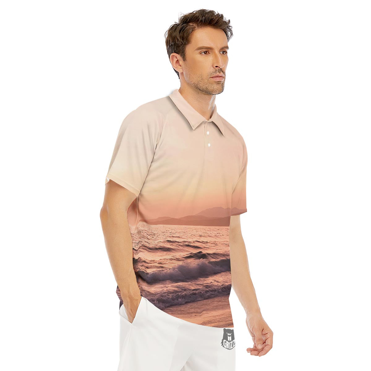 Wave Sunrise Print Men's Golf Shirts-grizzshop