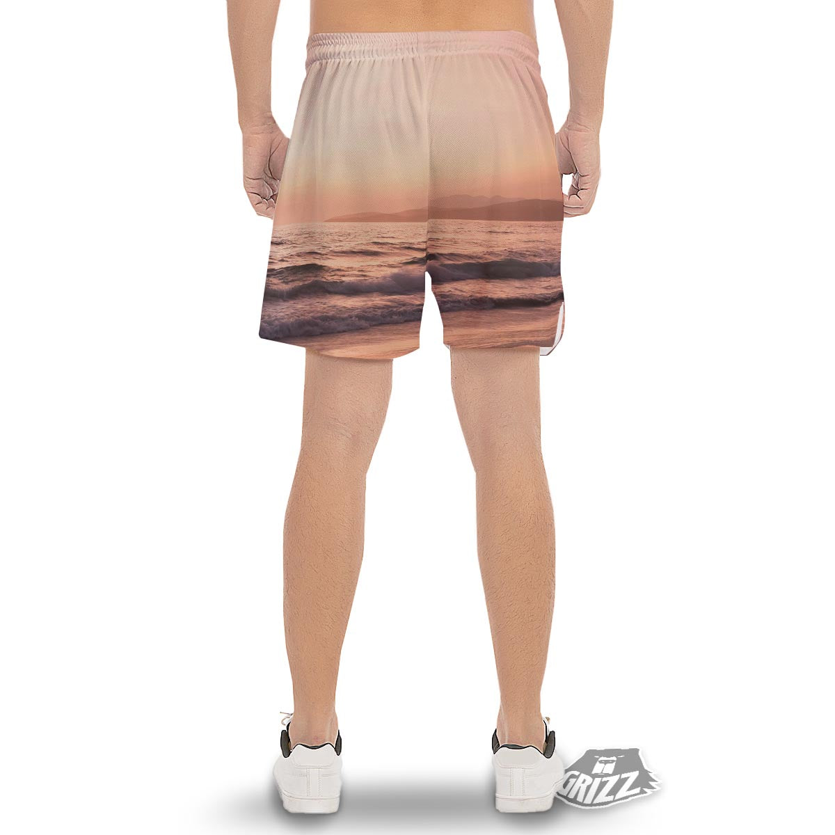 Wave Sunrise Print Men's Gym Shorts-grizzshop