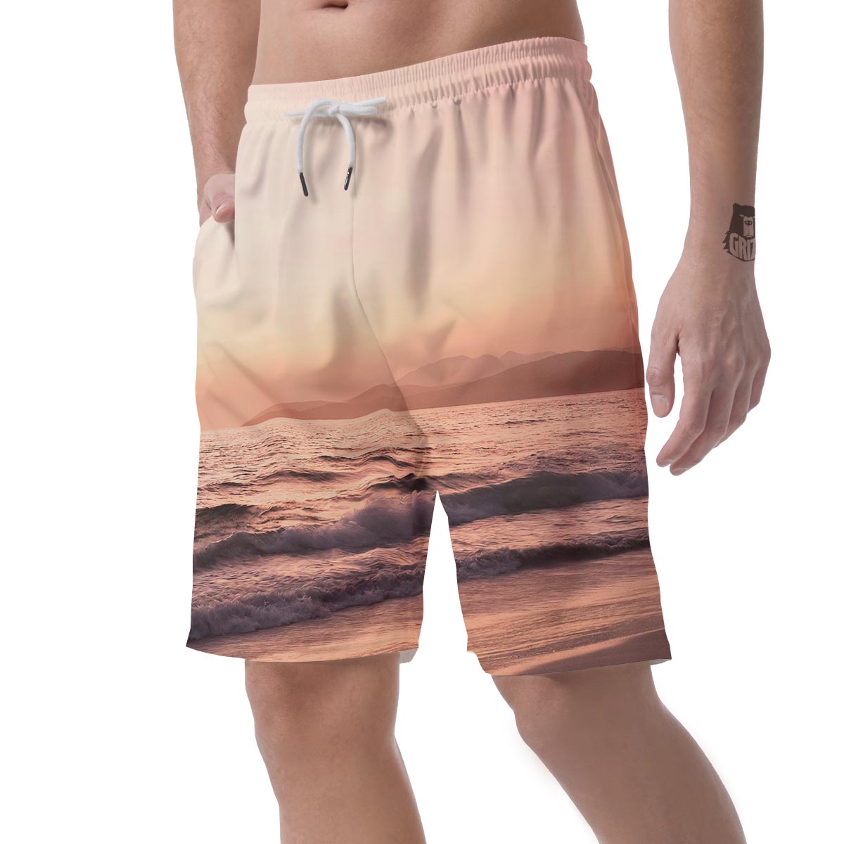 Wave Sunrise Print Men's Shorts-grizzshop