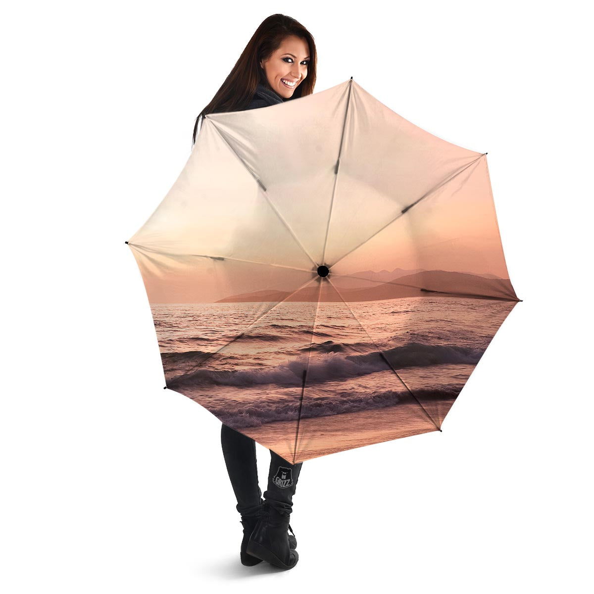 Wave Sunrise Print Umbrella-grizzshop
