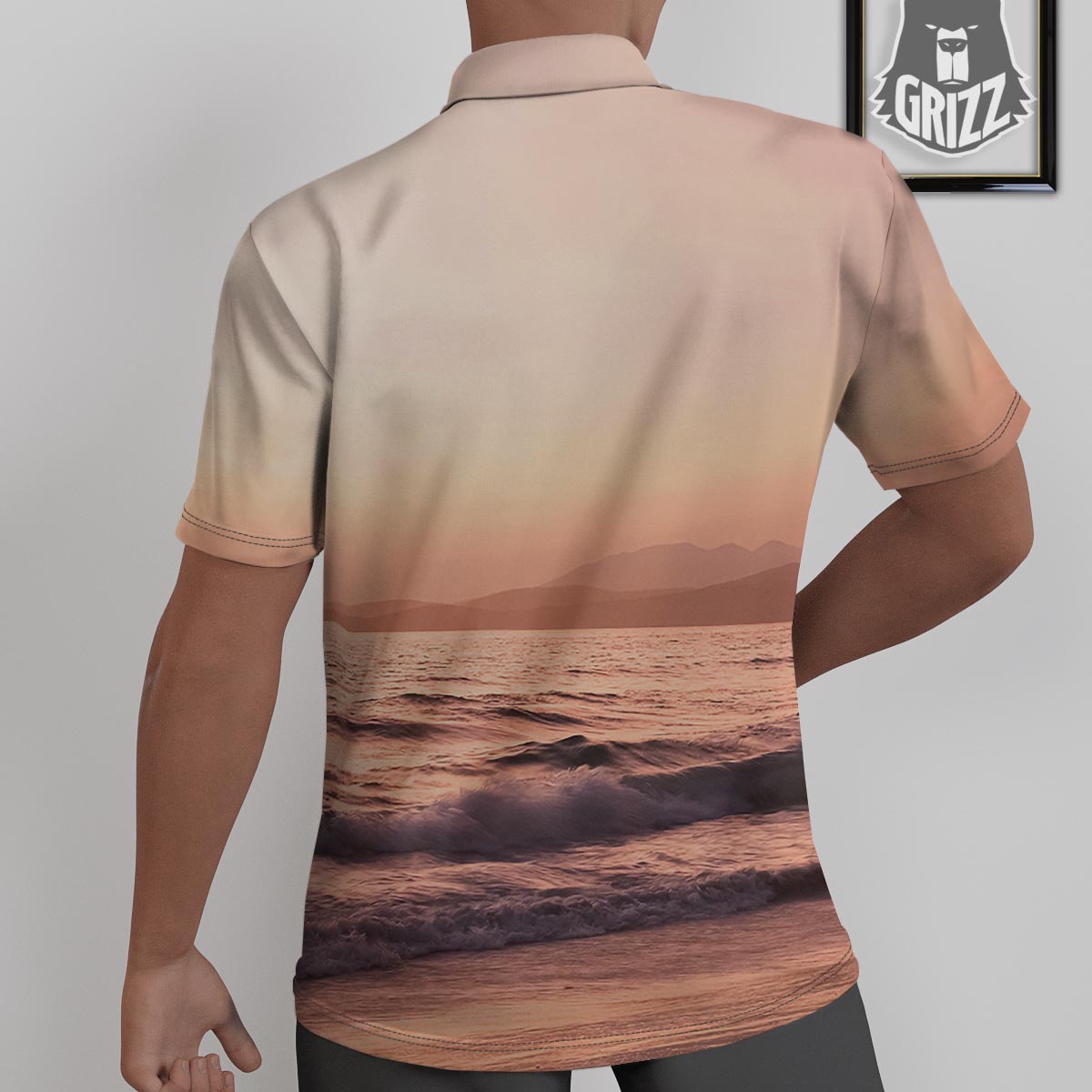 Wave Sunrise Print Untucked Shirts-grizzshop