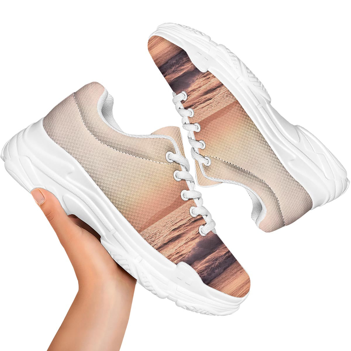 Wave Sunrise Print White Chunky Shoes-grizzshop