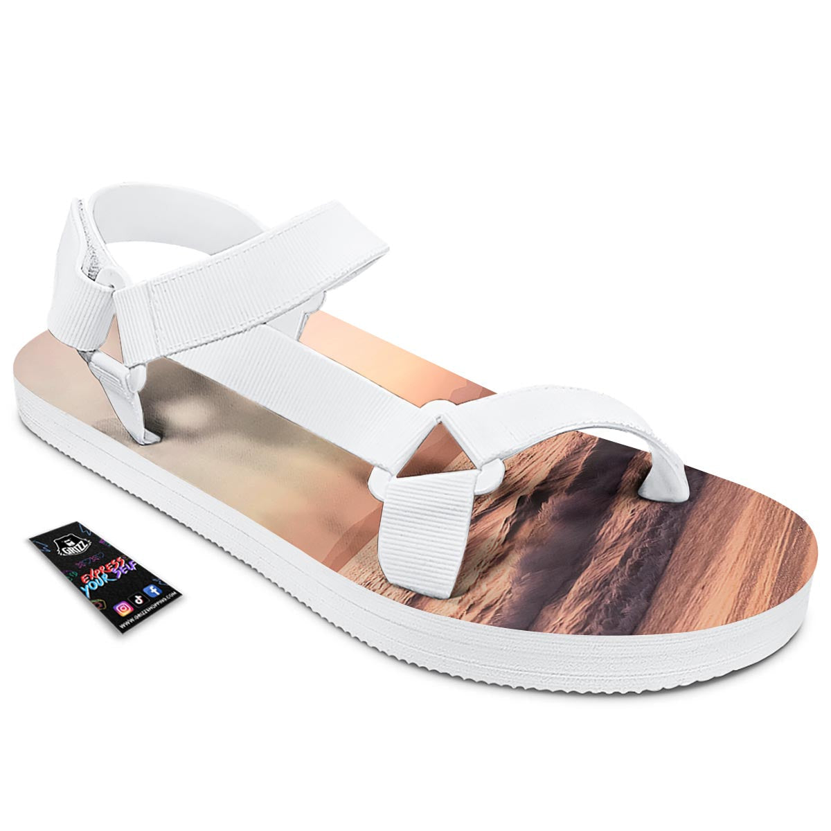 Wave Sunrise Print White Open Toe Sandals-grizzshop