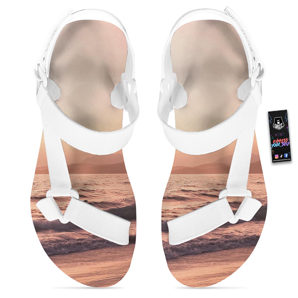 Wave Sunrise Print White Open Toe Sandals-grizzshop