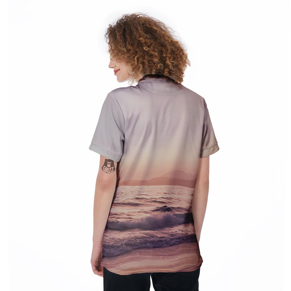 Wave Sunrise Print Women's Golf Shirts-grizzshop