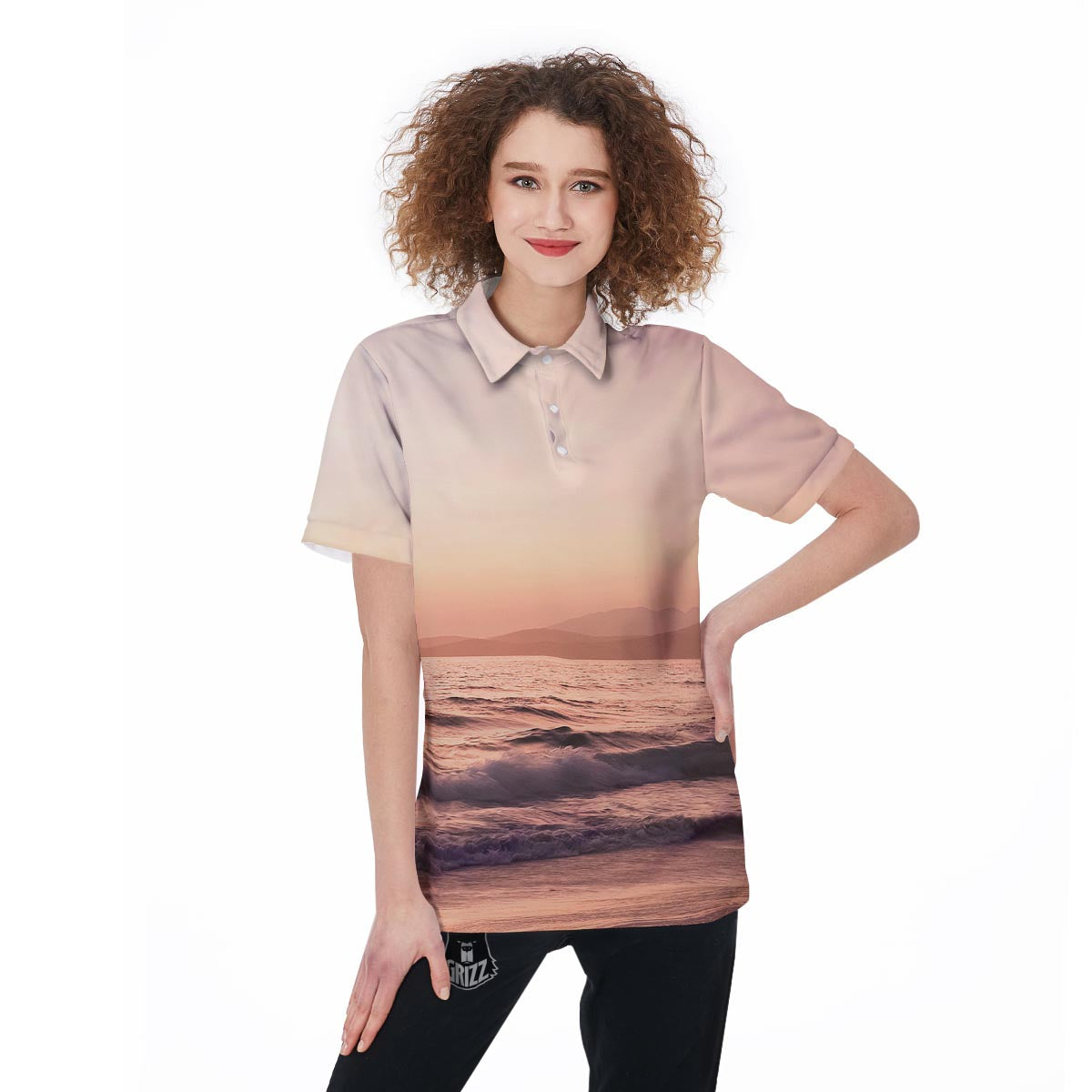 Wave Sunrise Print Women's Golf Shirts-grizzshop