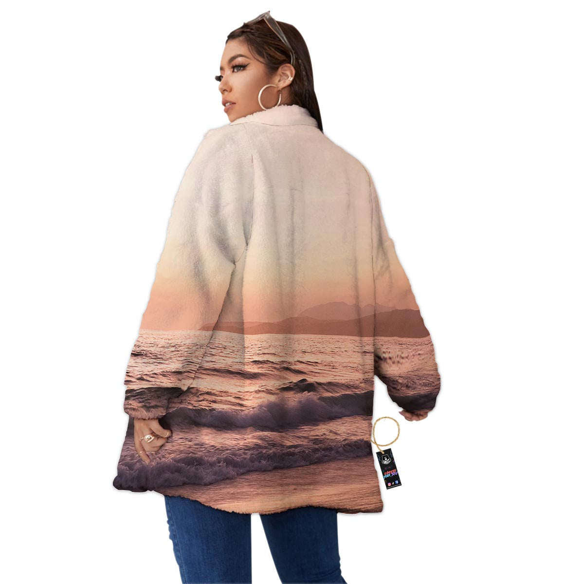 Wave Sunrise Print Women's Sherpa Jacket-grizzshop