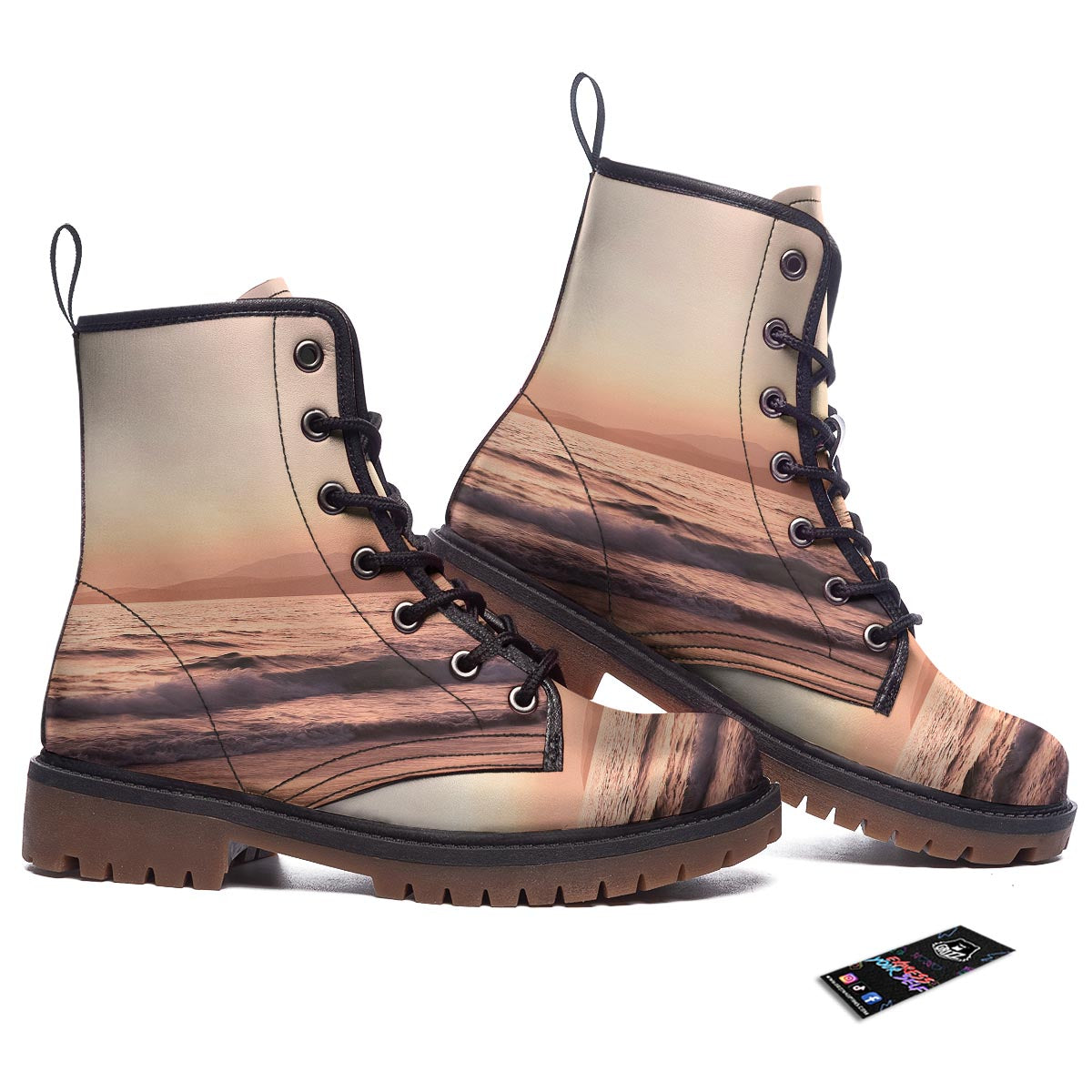 Wave Sunrise Print Work Boots-grizzshop