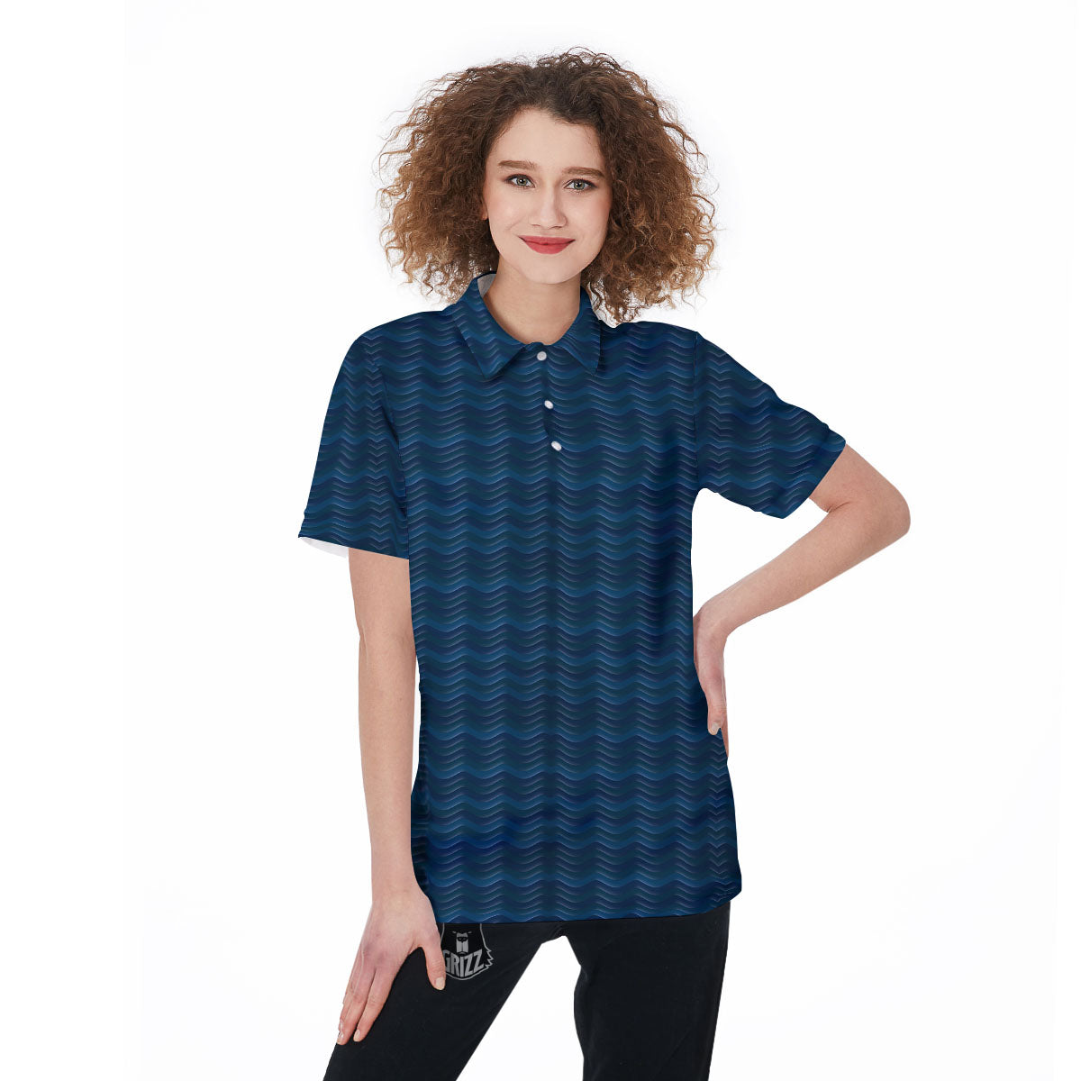Wave Surfing Deep Sea Print Pattern Women's Golf Shirts-grizzshop