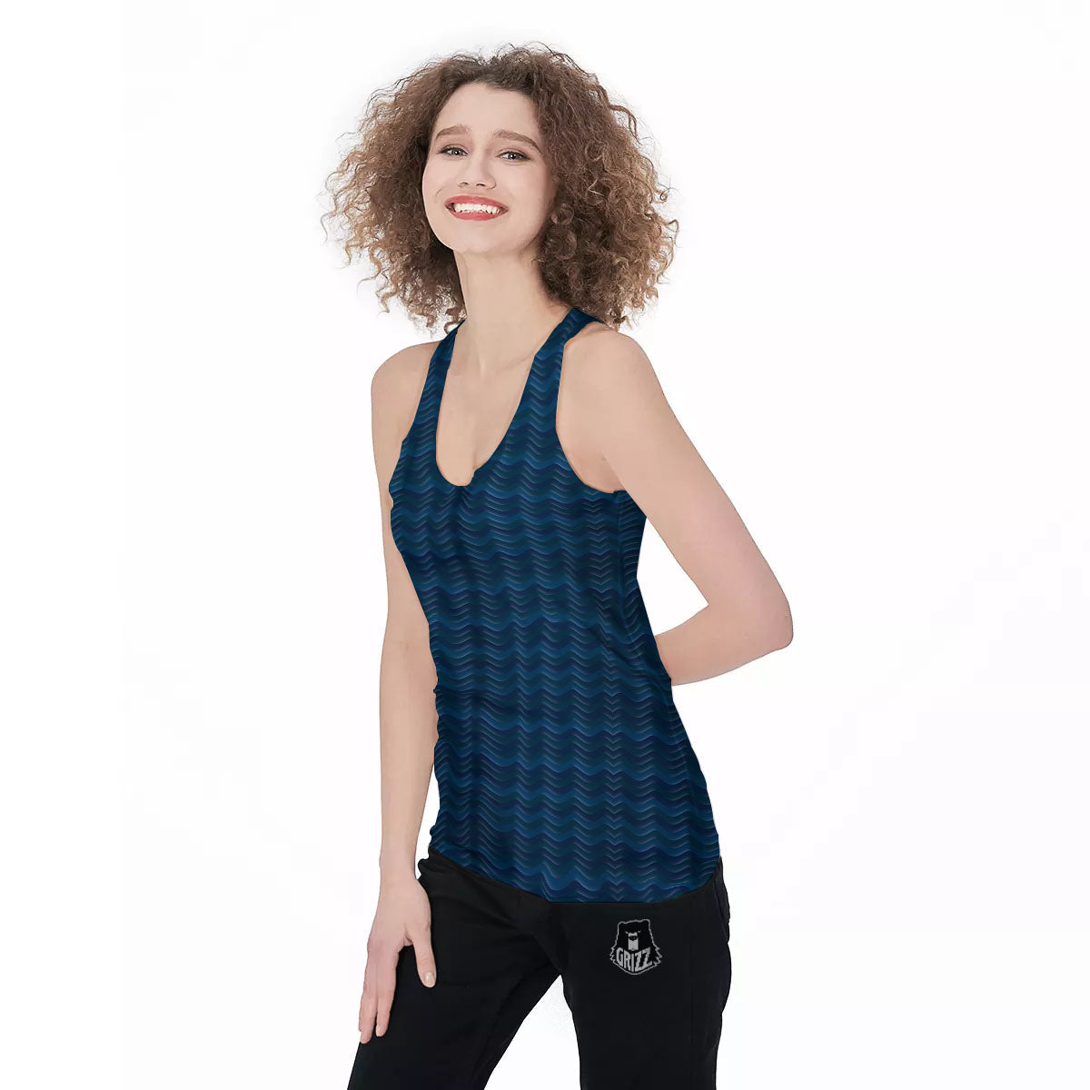Wave Surfing Deep Sea Print Pattern Women's Racerback Tank Top-grizzshop