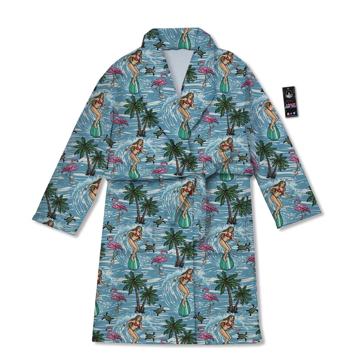 Wave Surfing Print Pattern Bathrobe-grizzshop