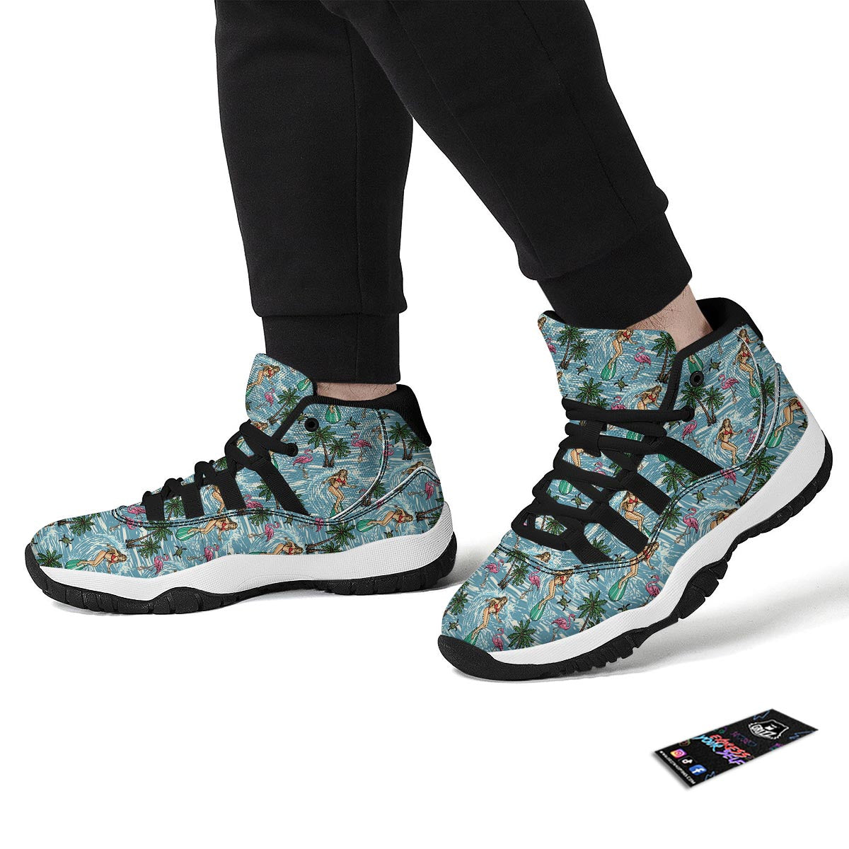 Wave Surfing Print Pattern Black Bball Shoes-grizzshop
