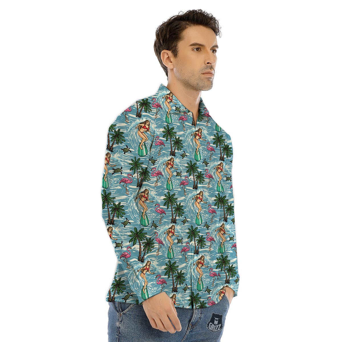 Wave Surfing Print Pattern Men's Dress Shirts-grizzshop